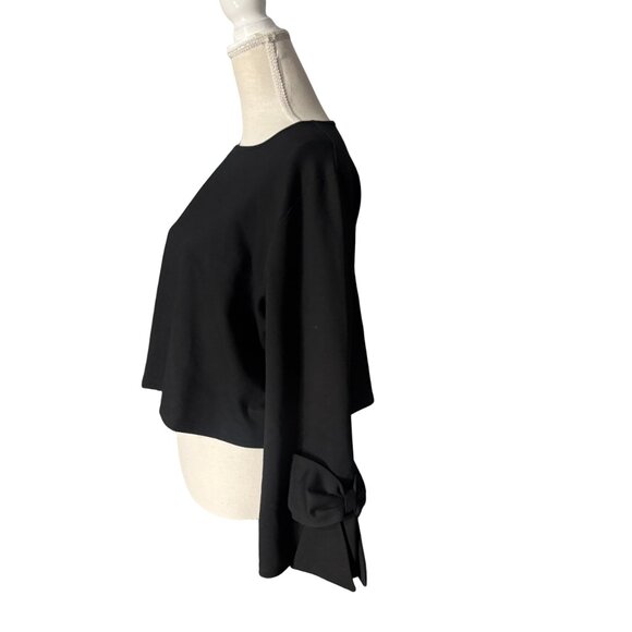 Anne Fontaine Twist Top black cropped sweater size 44 US 12 L statement Bows - Picture 8 of 13